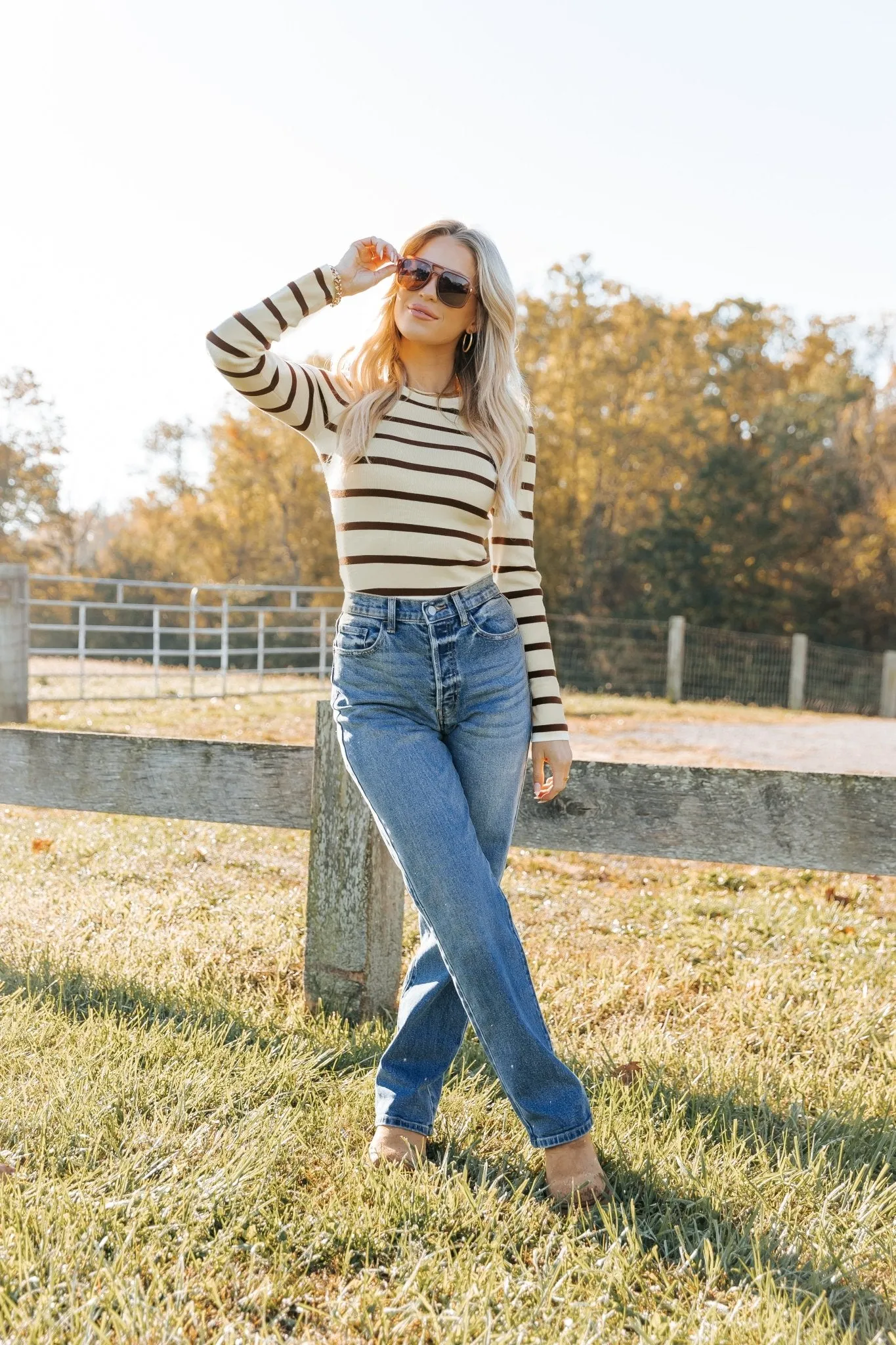 Cream and Brown Striped Bodysuit - FINAL SALE