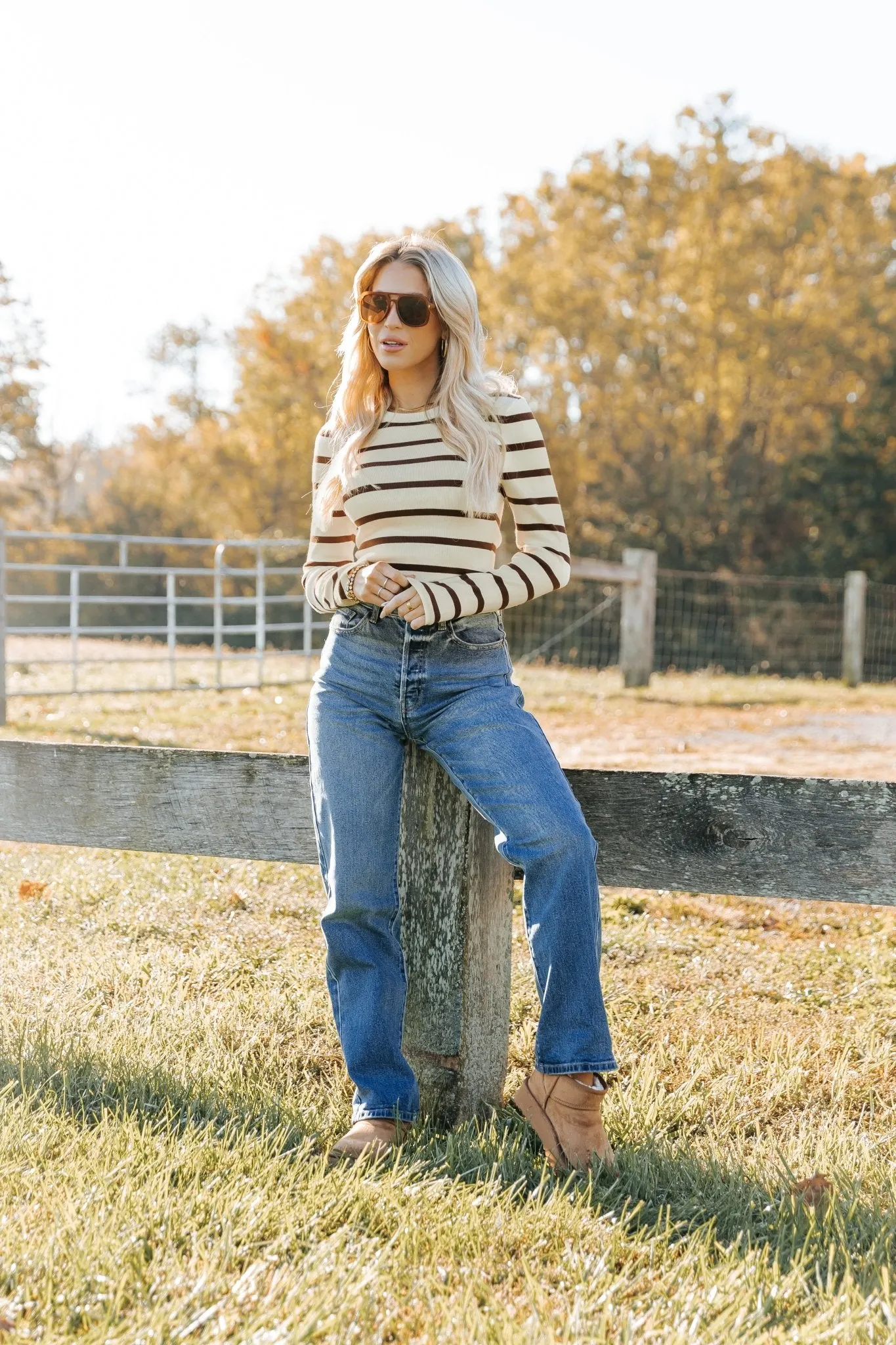 Cream and Brown Striped Bodysuit - FINAL SALE