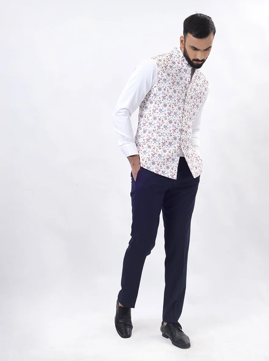 Cream Printed Regular Fit Bandhgala Jacket | Greenfibre