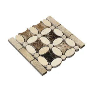 Crema Marfil Spanish Marble Florida Flower Border with Emperador Dark Marble, Polished