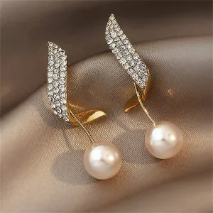 Cubic Zirconia & Pearl Ribbon Ear Jackets