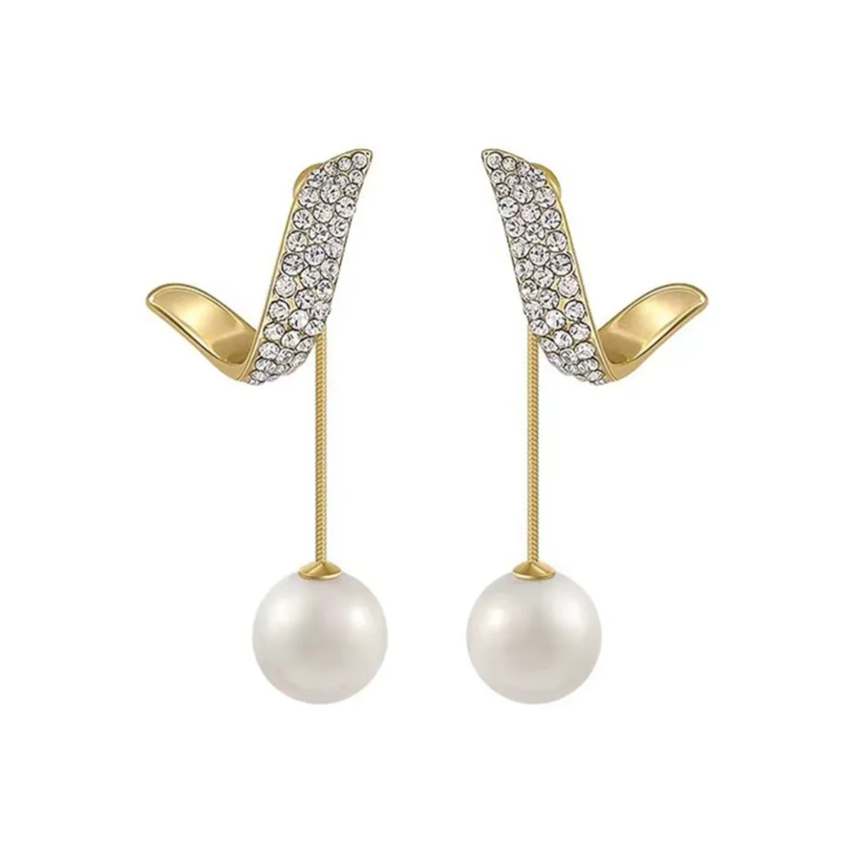 Cubic Zirconia & Pearl Ribbon Ear Jackets