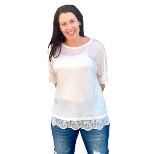 Culture Code White Crew Neck Exposed Yoke Seam Short Sleeve Boxy Top CAY1646