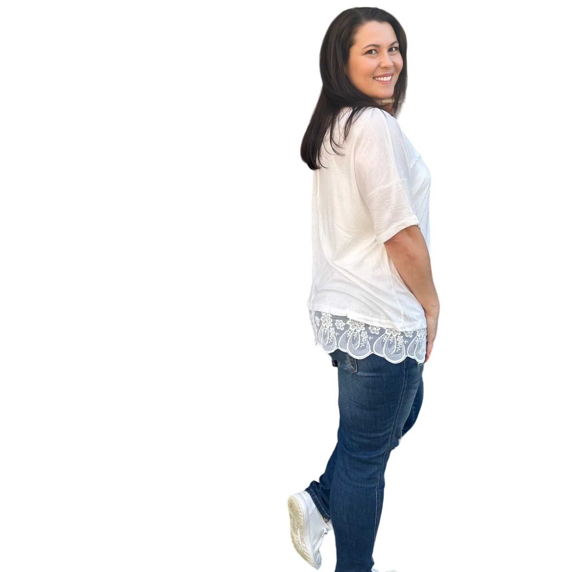 Culture Code White Crew Neck Exposed Yoke Seam Short Sleeve Boxy Top CAY1646