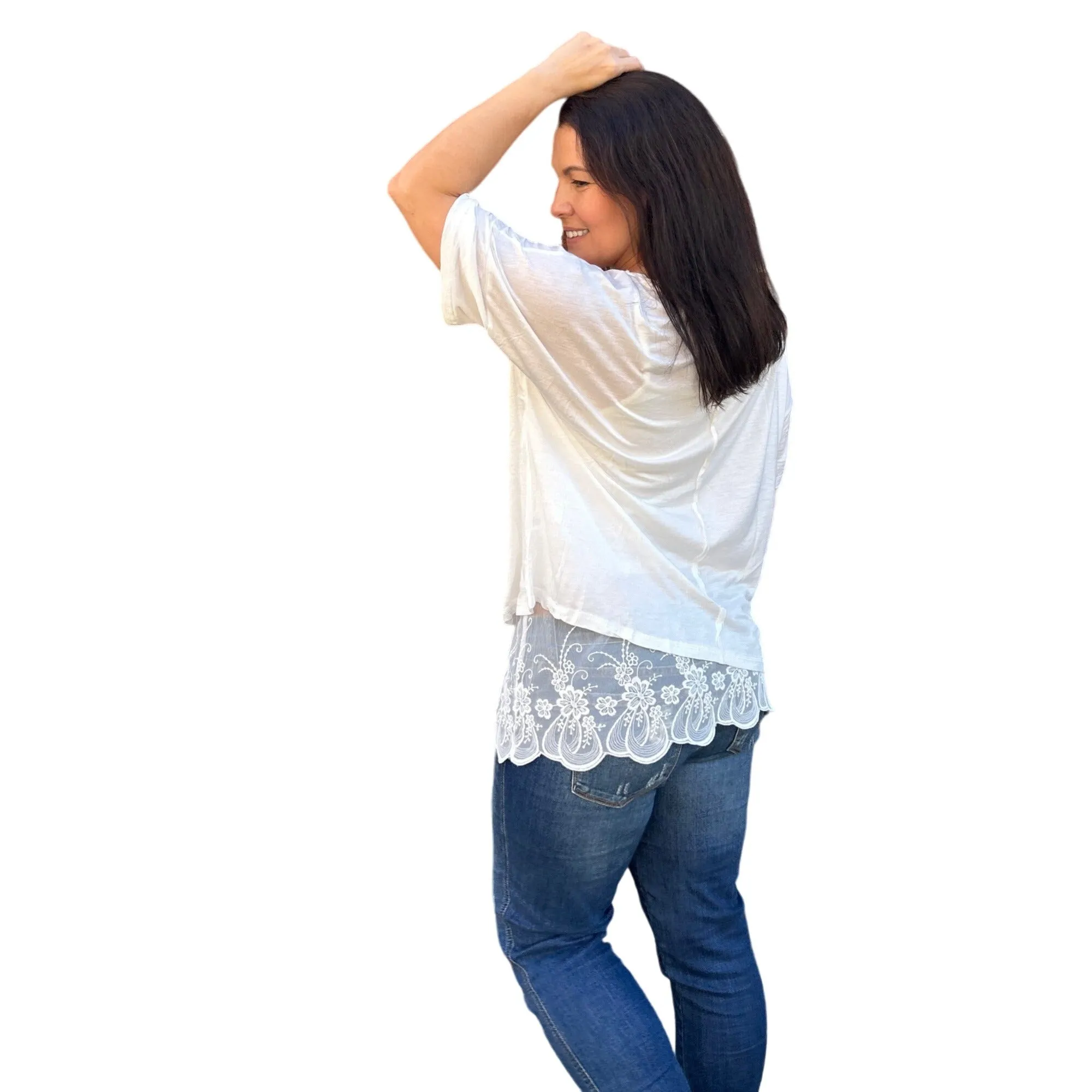 Culture Code White Crew Neck Exposed Yoke Seam Short Sleeve Boxy Top CAY1646