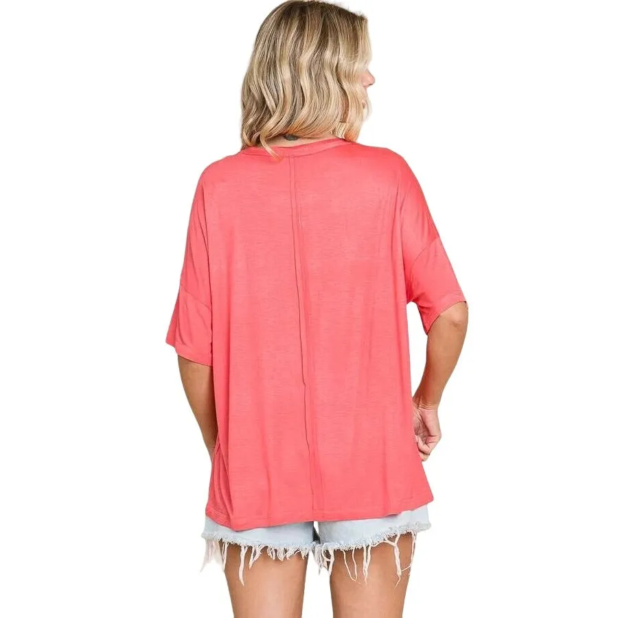 Culture Code White Crew Neck Exposed Yoke Seam Short Sleeve Boxy Top CAY1646