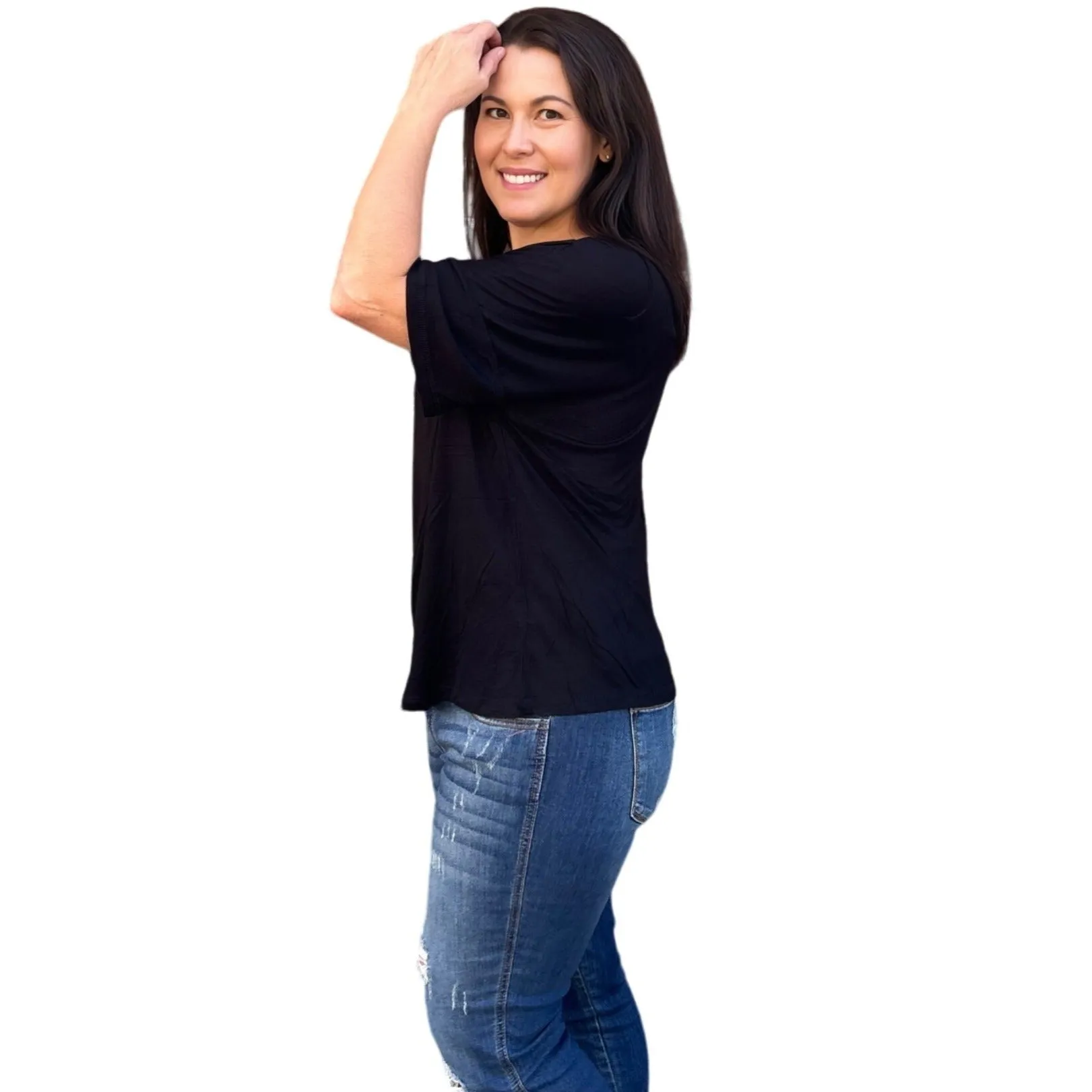 Culture Code White Crew Neck Exposed Yoke Seam Short Sleeve Boxy Top CAY1646