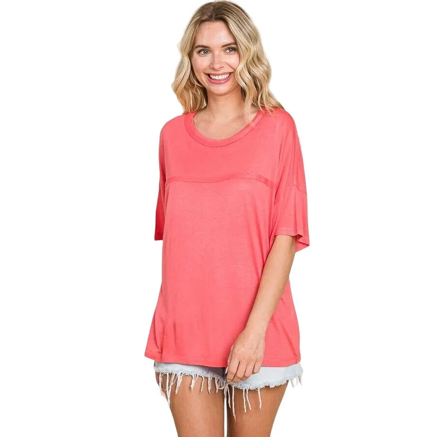Culture Code White Crew Neck Exposed Yoke Seam Short Sleeve Boxy Top CAY1646