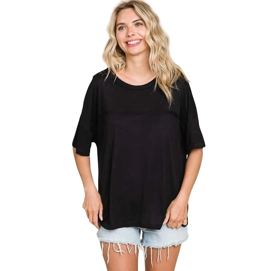 Culture Code White Crew Neck Exposed Yoke Seam Short Sleeve Boxy Top CAY1646