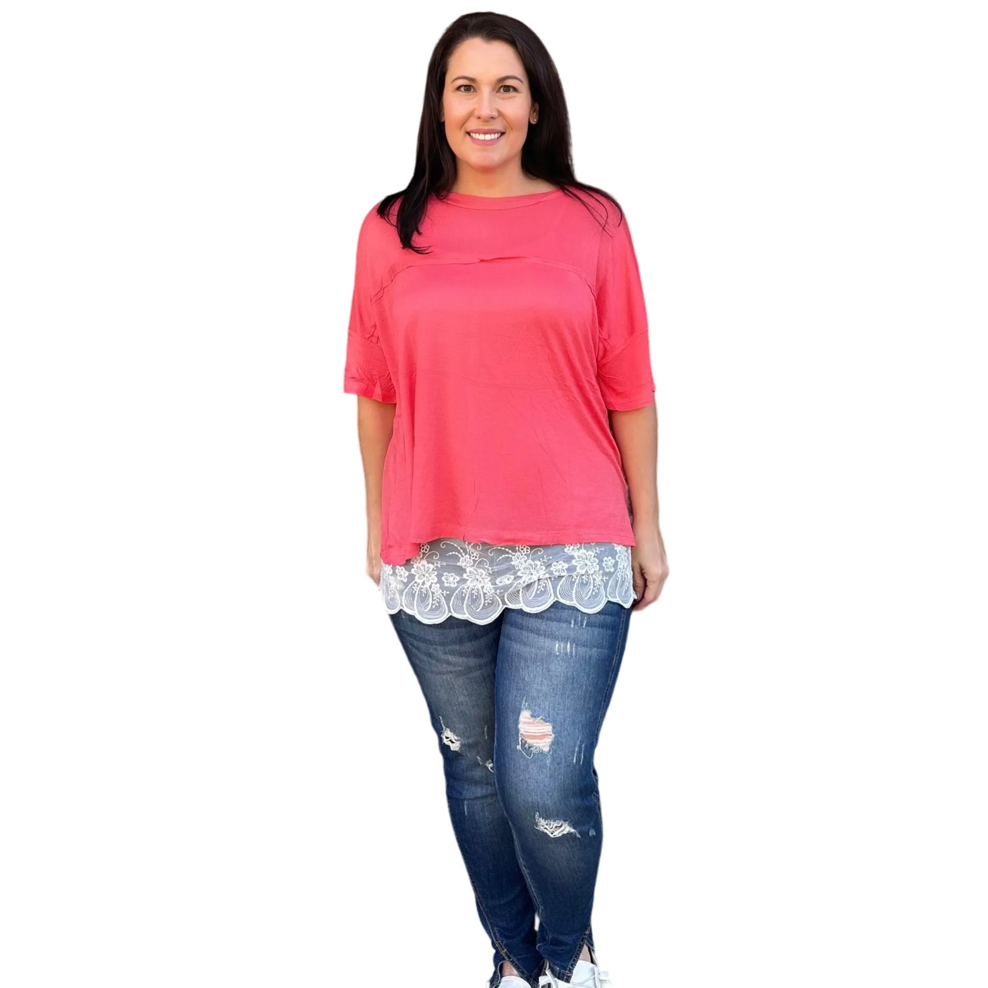 Culture Code White Crew Neck Exposed Yoke Seam Short Sleeve Boxy Top CAY1646