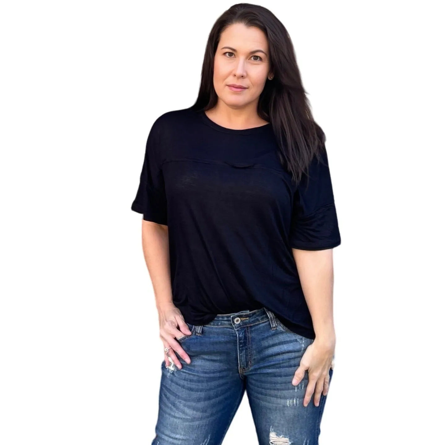 Culture Code White Crew Neck Exposed Yoke Seam Short Sleeve Boxy Top CAY1646