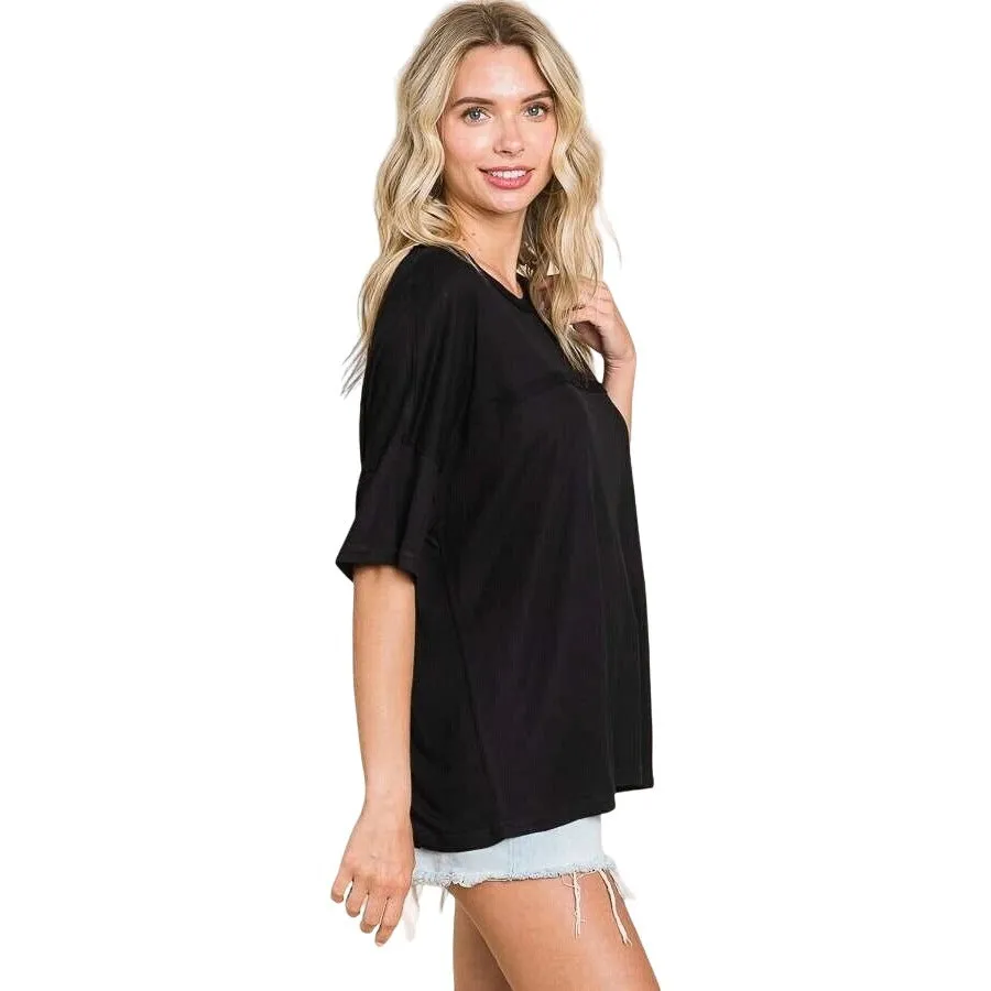 Culture Code White Crew Neck Exposed Yoke Seam Short Sleeve Boxy Top CAY1646