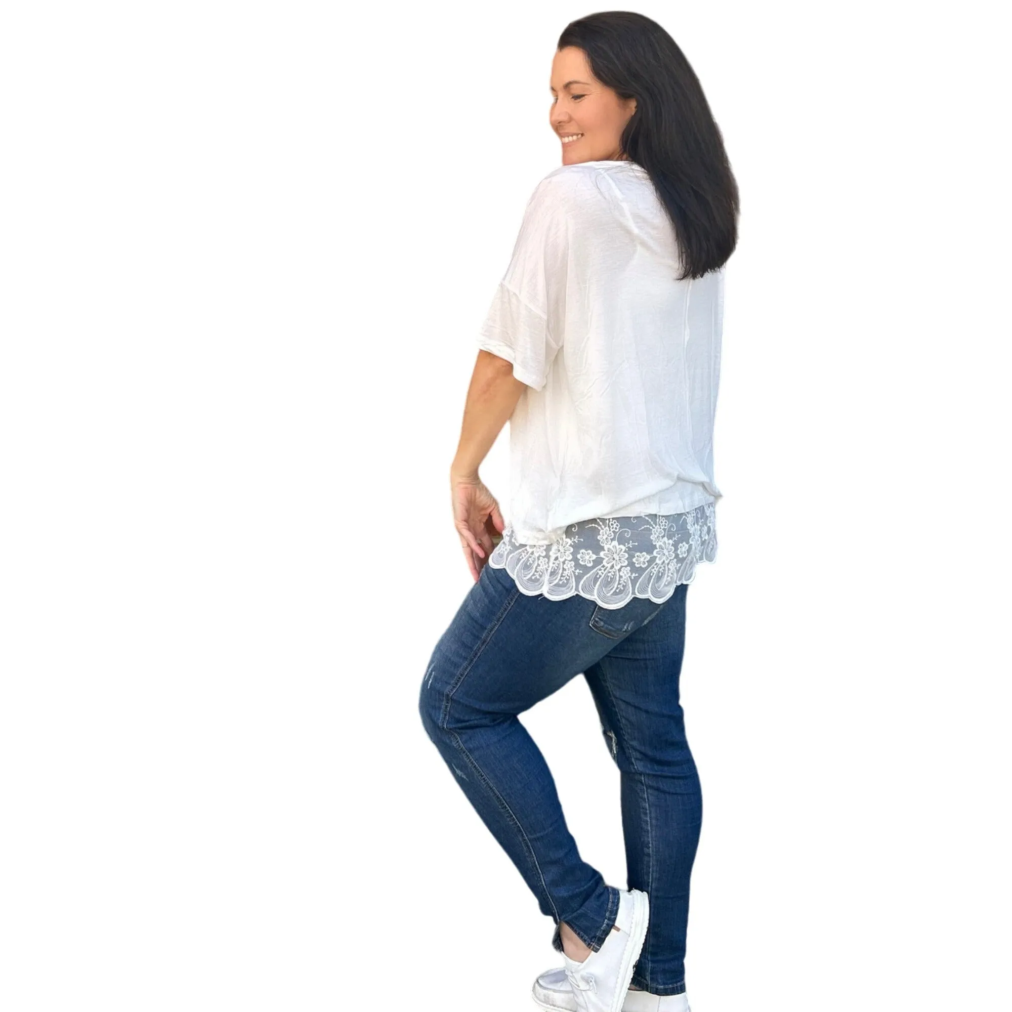 Culture Code White Crew Neck Exposed Yoke Seam Short Sleeve Boxy Top CAY1646