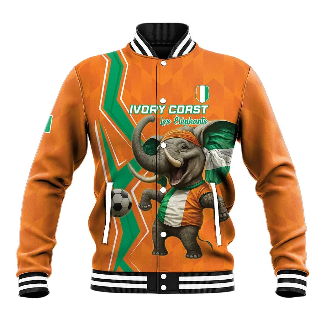 Custom Afro Ivory Coast Football Baseball Jacket Go Champions LT15