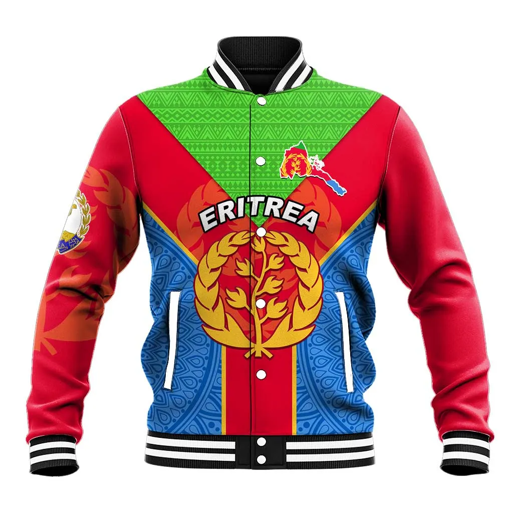 Custom Eritrea Baseball Jacket with Eritrean Emblem Flag and African Pattern Design LT01