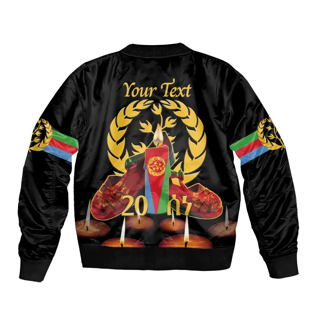 Custom Eritrea Martyrs' Day Bomber Jacket 20 June Shida Shoes With Candles - Black LT14