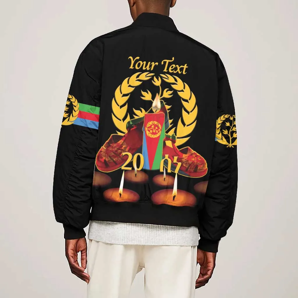 Custom Eritrea Martyrs' Day Bomber Jacket 20 June Shida Shoes With Candles - Black LT14