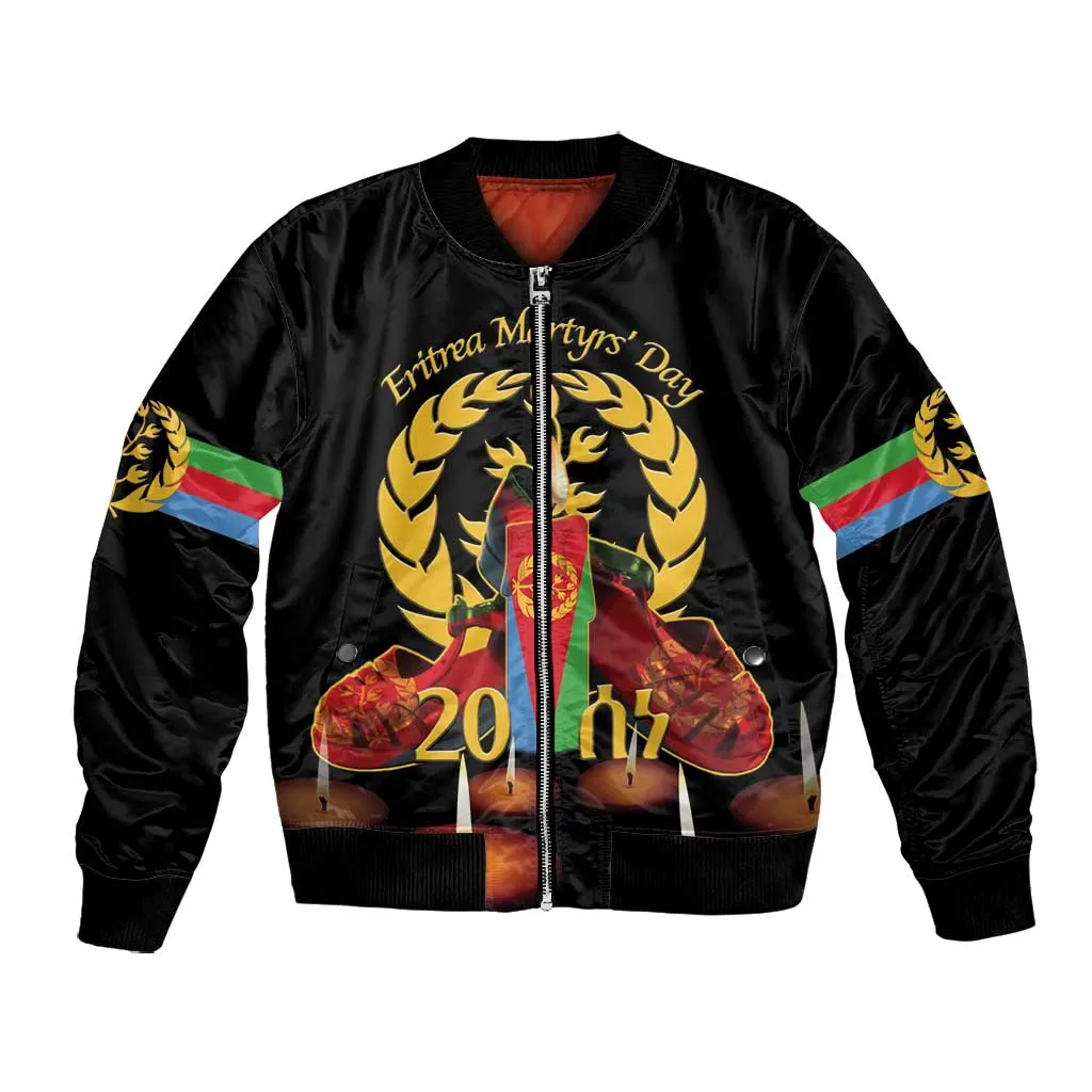 Custom Eritrea Martyrs' Day Bomber Jacket 20 June Shida Shoes With Candles - Black LT14
