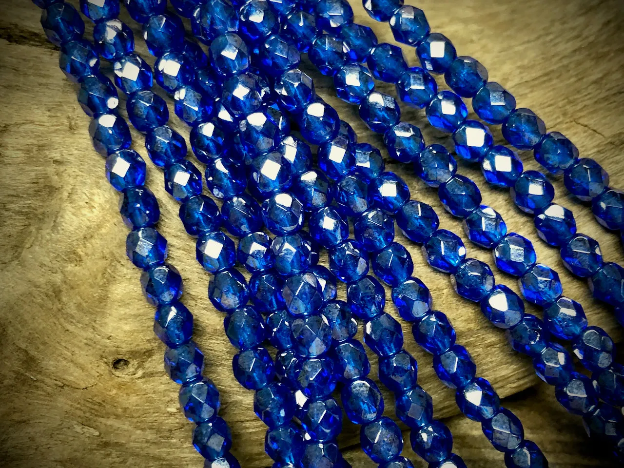 Czech Glass Fire Polished Bead Strand - Faceted Rounds - 5mm - 5”