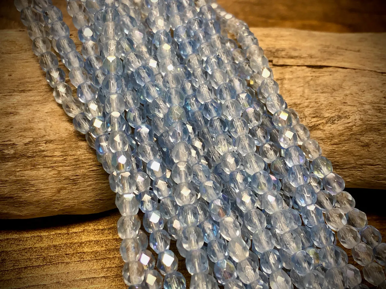 Czech Glass Fire Polished Bead Strand - Faceted Rounds - 5mm - 5”