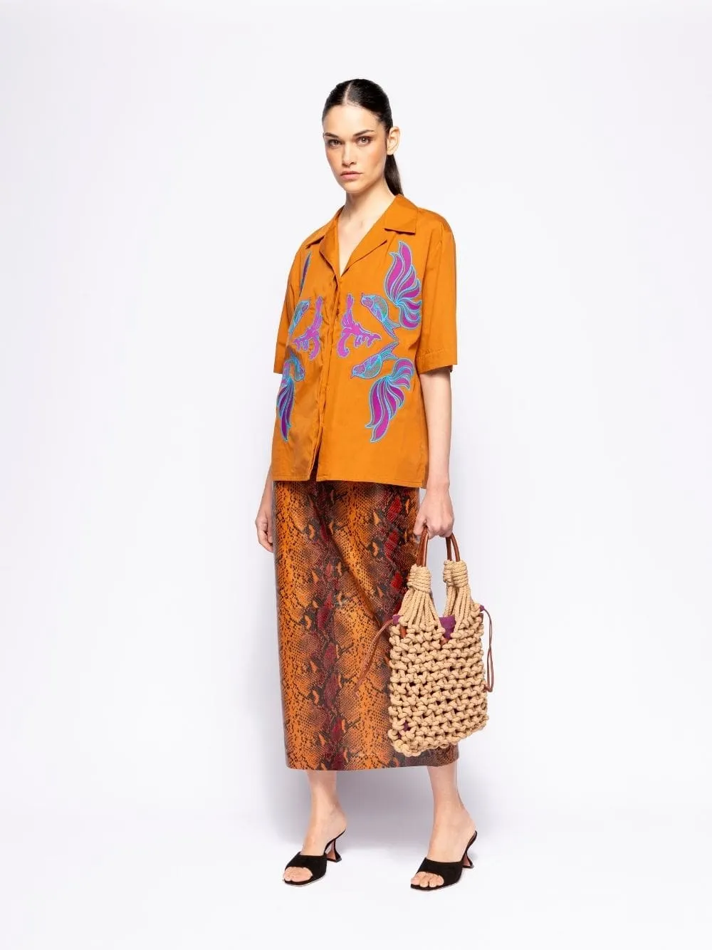 Daisy Caramel Café Embroidered Poplin Shirt