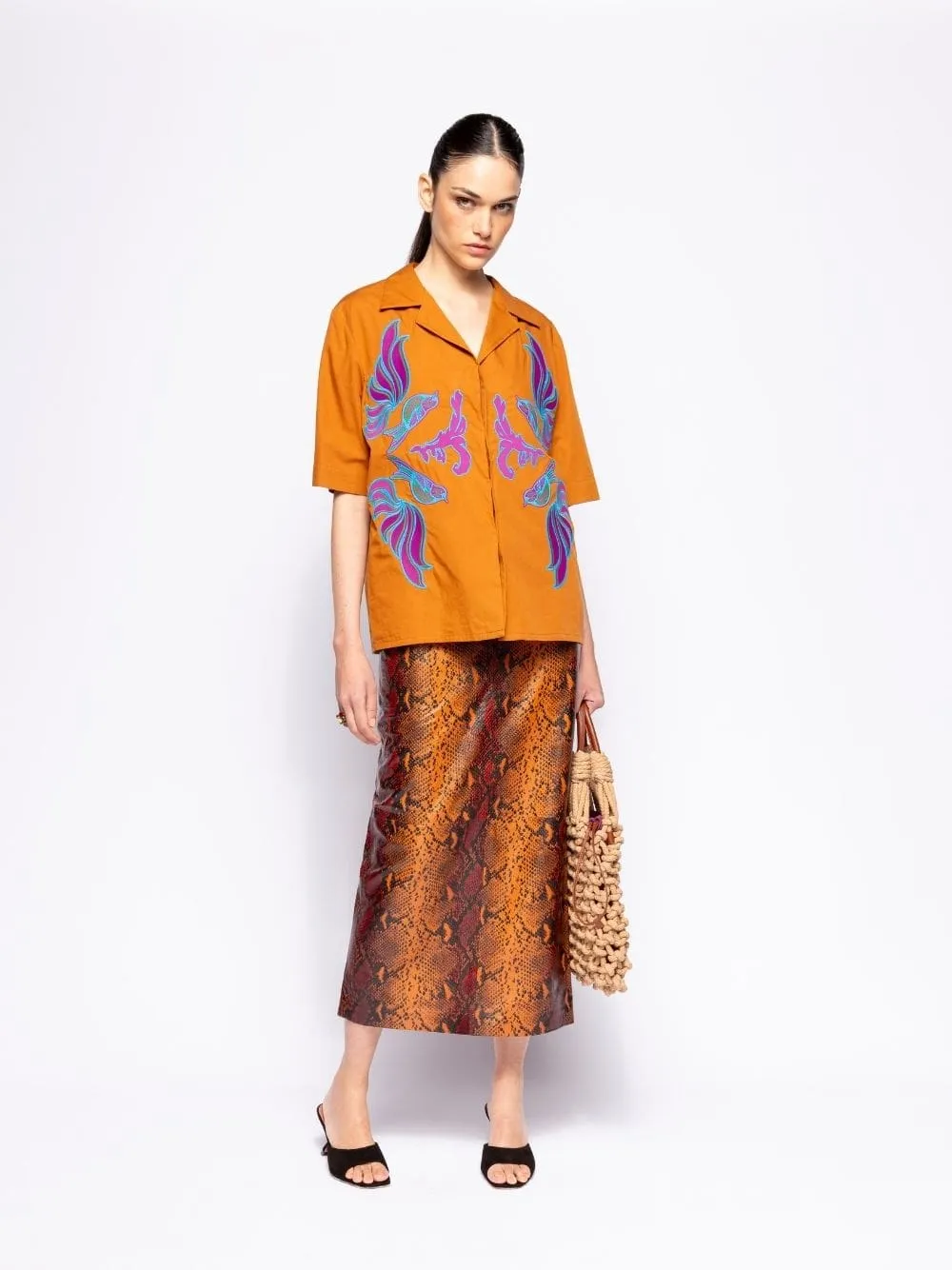 Daisy Caramel Café Embroidered Poplin Shirt