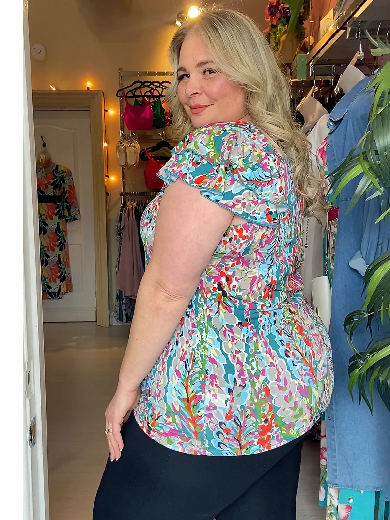 Daisy Plus Size Top in Aqua Print