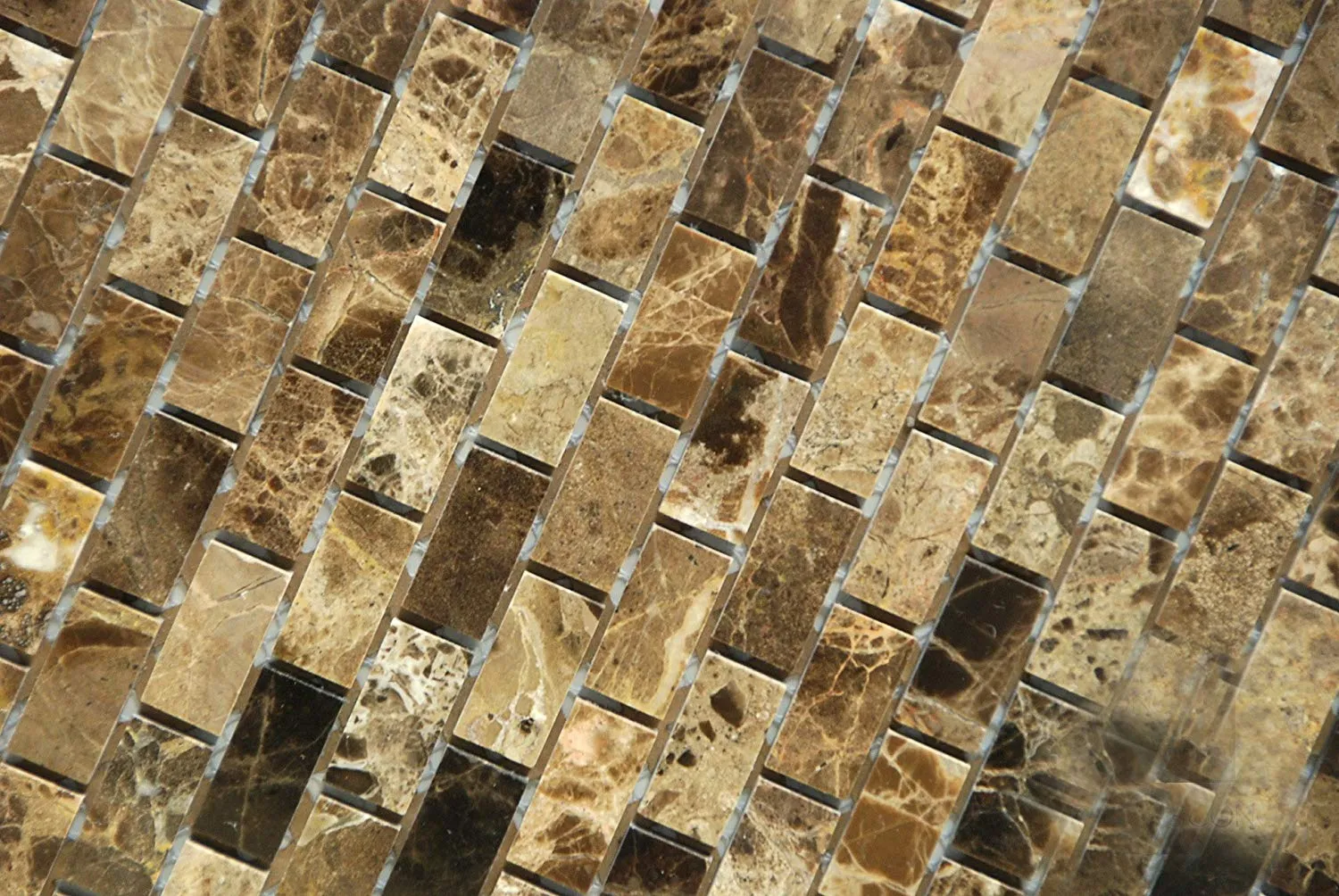 Dark Emperador 5/8 X 1 1/4 Polished Marble Baby Brick Mosaic Tile