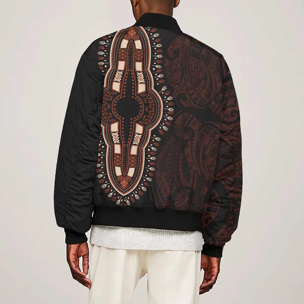 Dashiki and Polynesian Pattern Bomber Jacket Afro Pacific Culture Red Version LT9