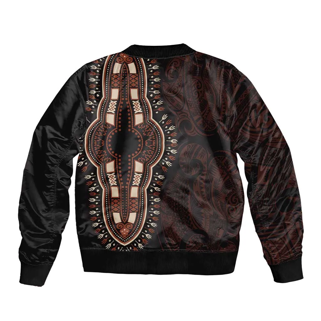 Dashiki and Polynesian Pattern Bomber Jacket Afro Pacific Culture Red Version LT9