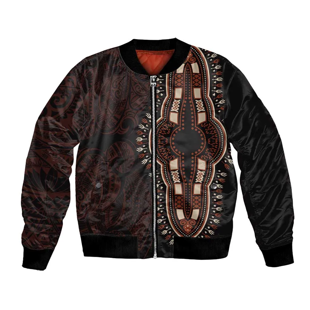 Dashiki and Polynesian Pattern Bomber Jacket Afro Pacific Culture Red Version LT9