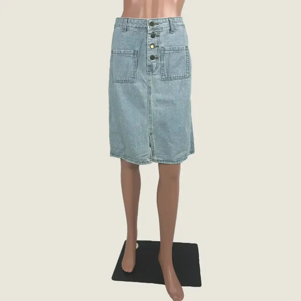 Denim Straight Cut Midi Skirt Medium