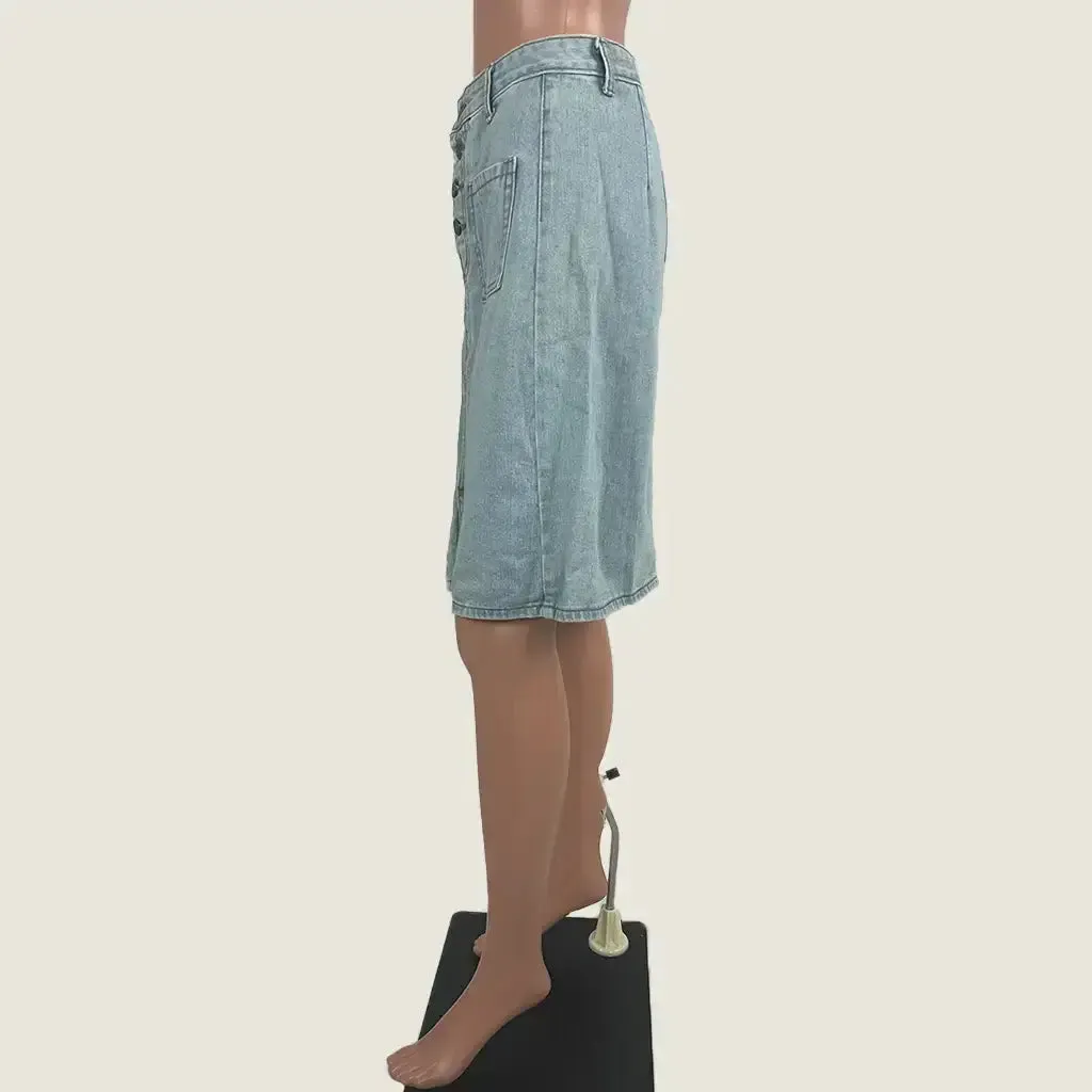 Denim Straight Cut Midi Skirt Medium