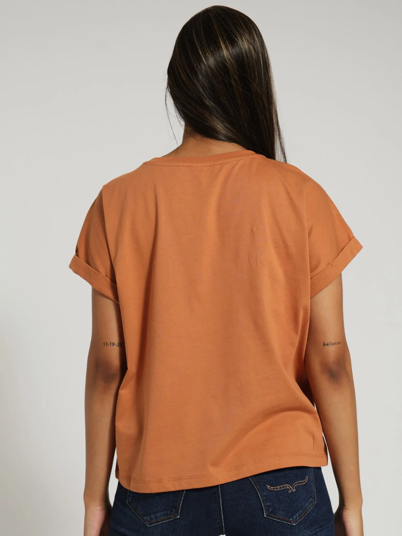 Diana Boxy Logo Tee With Shoulder Poppers - Caramel