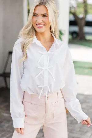 Dive In White Bow Detail Collared Shirt