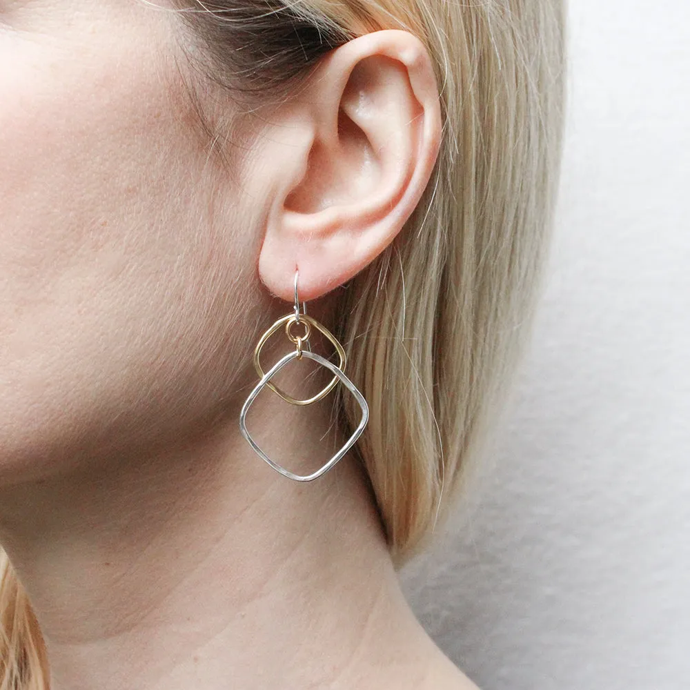 Double Tiered Square Rings Wire Earrings