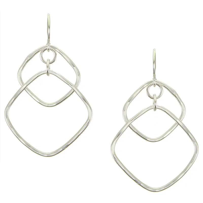 Double Tiered Square Rings Wire Earrings
