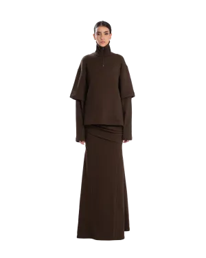 Drape Long Skirt Chocolate