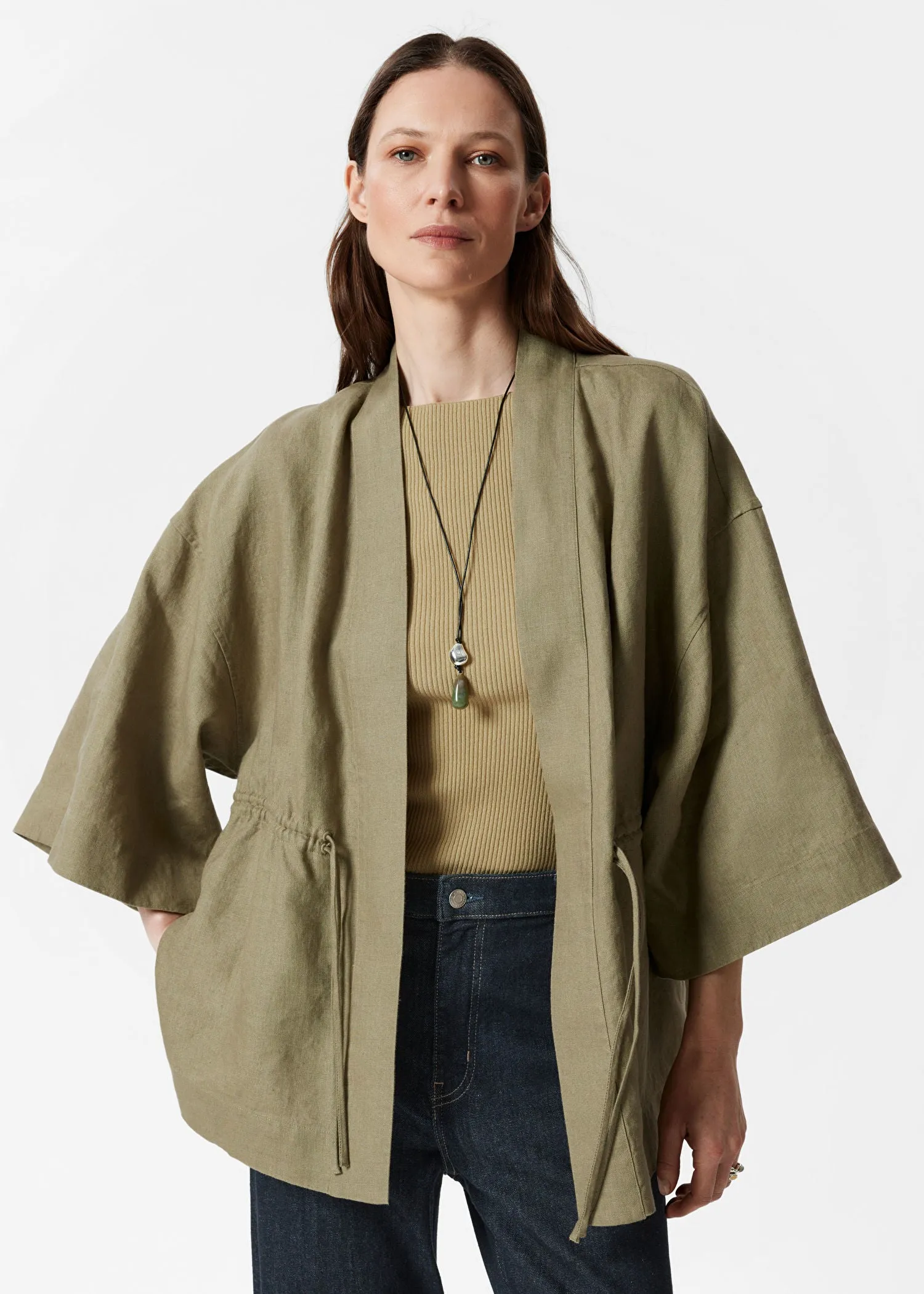 Drawstring Linen Blazer
