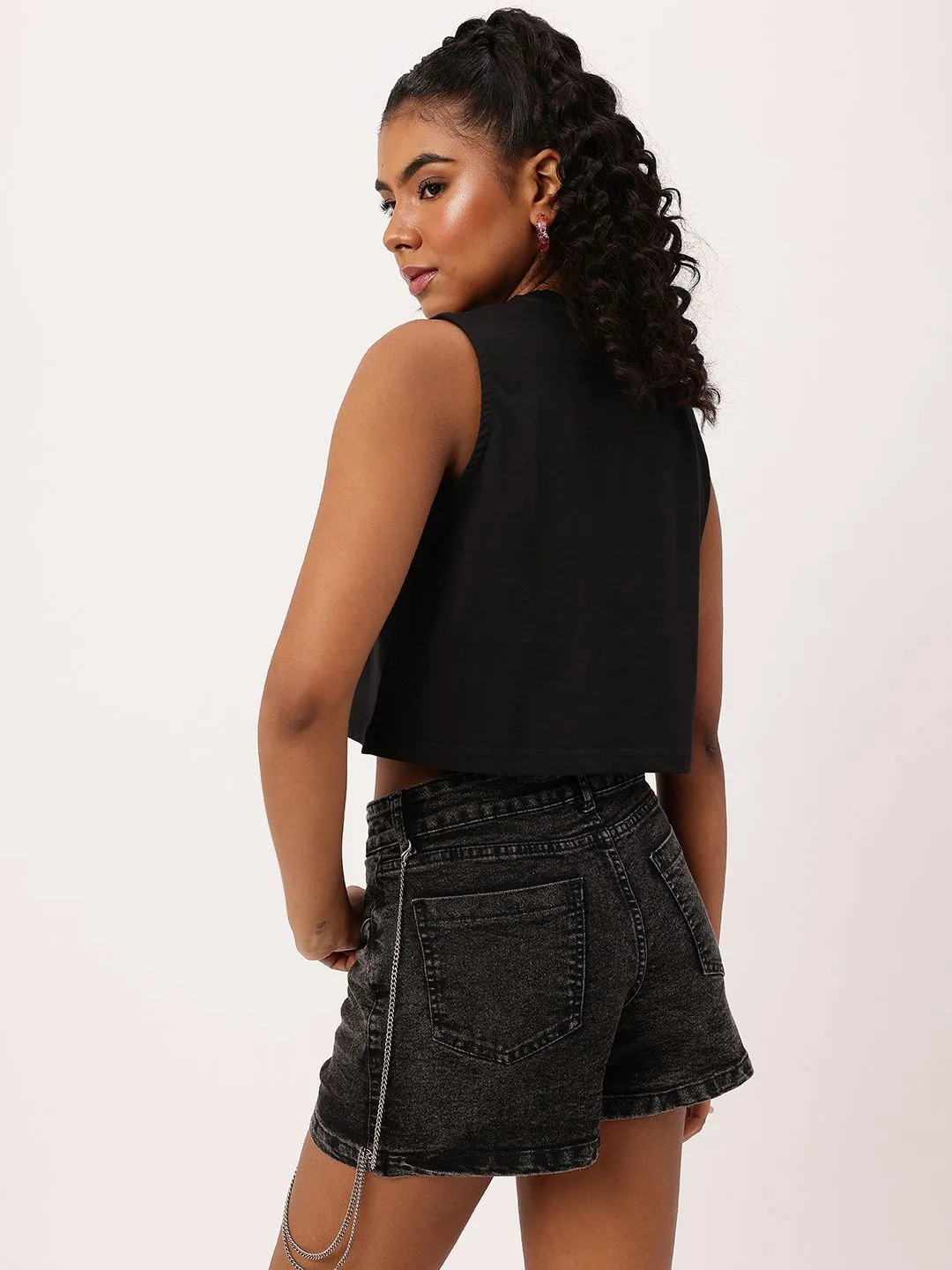 DressBerry Grunge Glam Printed Boxy Fit Crop Tshirts