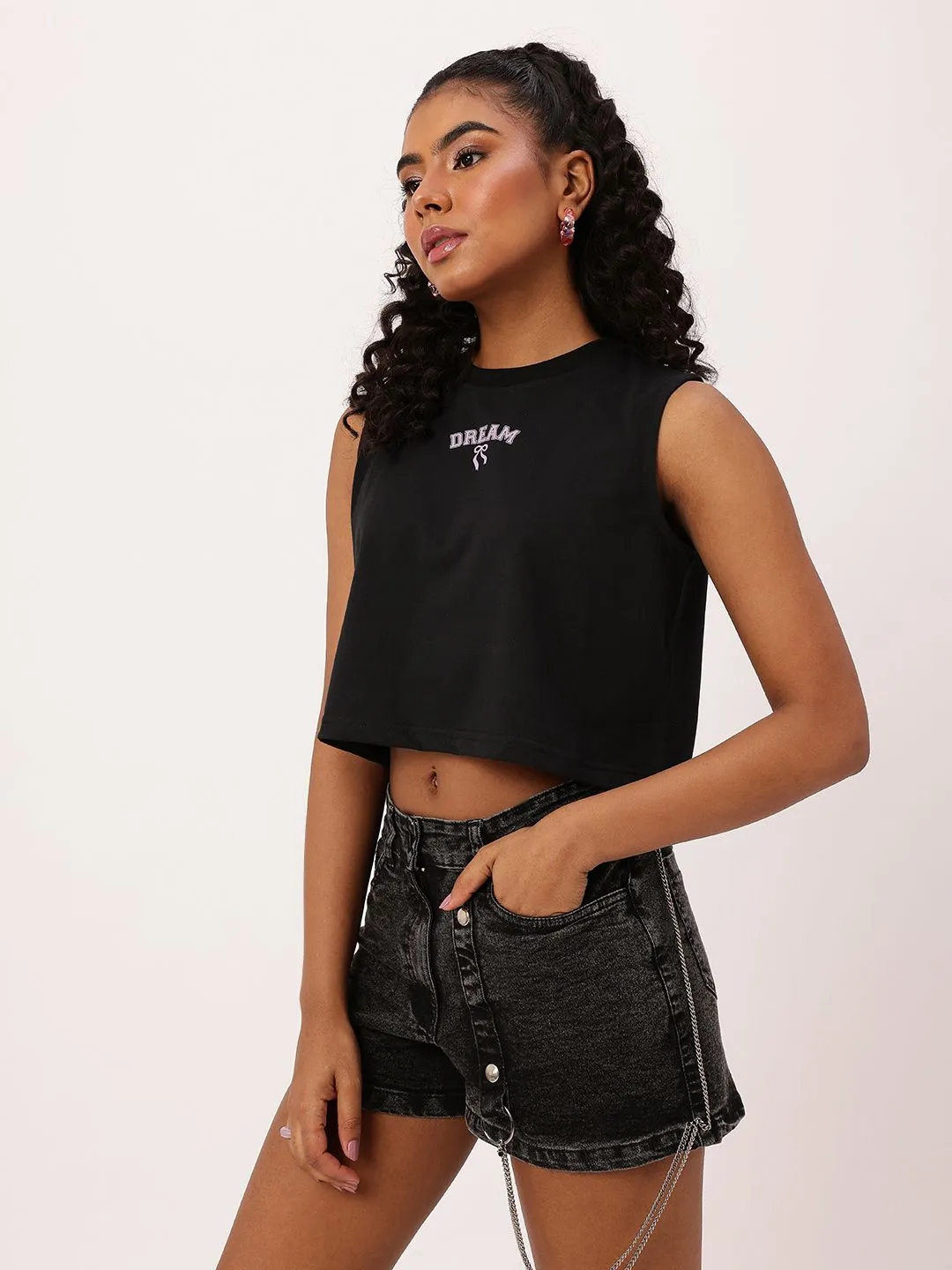 DressBerry Grunge Glam Printed Boxy Fit Crop Tshirts