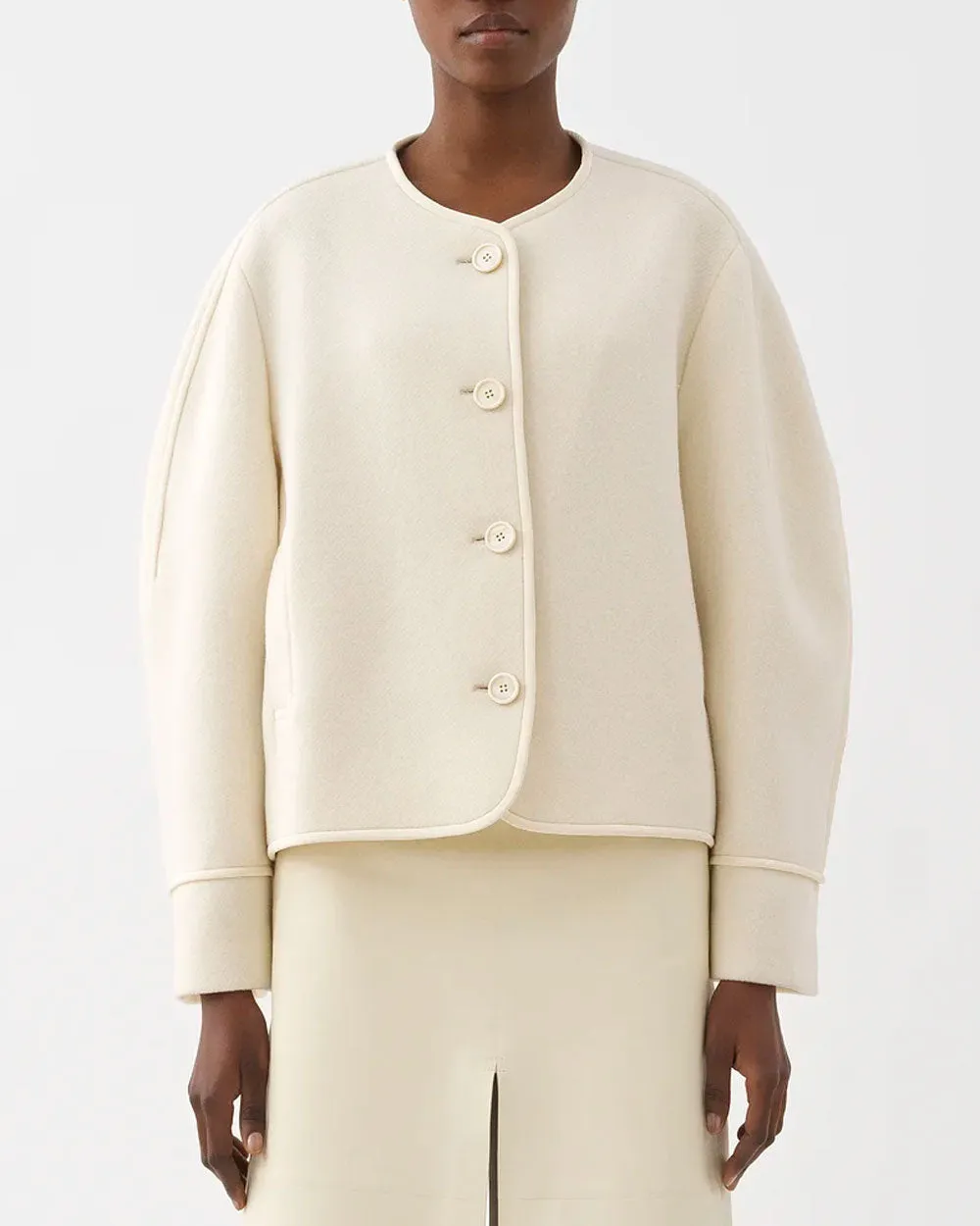 Eden White Collarless Boxy Jacket