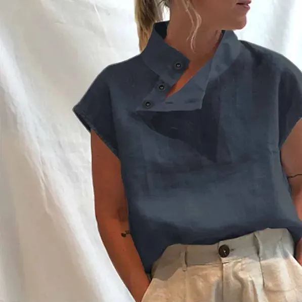 Elea - elegant short sleeve blouse in cotton and linen
