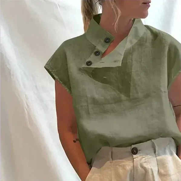 Elea - elegant short sleeve blouse in cotton and linen