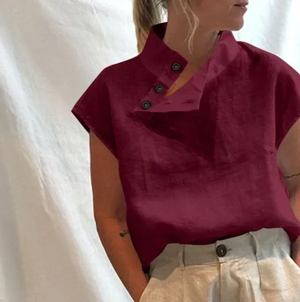 Elea - elegant short sleeve blouse in cotton and linen