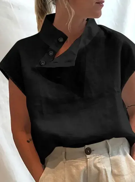 Elea - elegant short sleeve blouse in cotton and linen