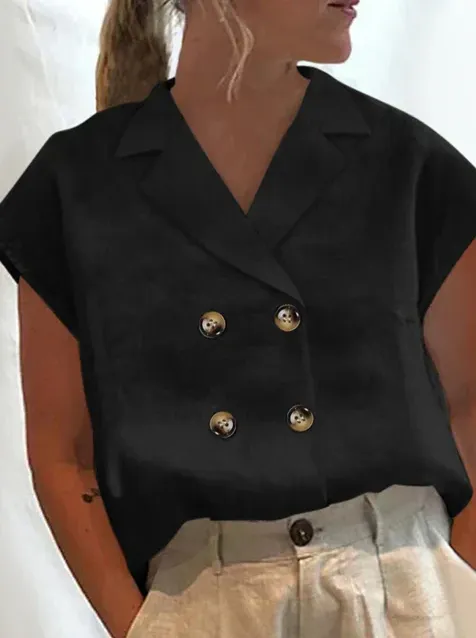 Elea - elegant short sleeve blouse in cotton and linen