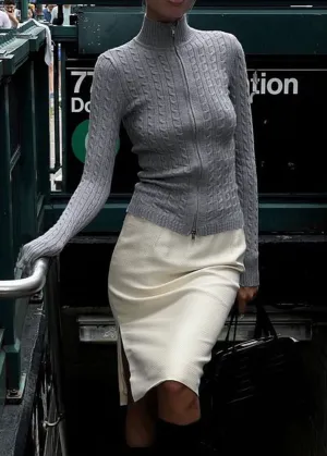 Elise - Cable Knit Zip-Up Cardigan