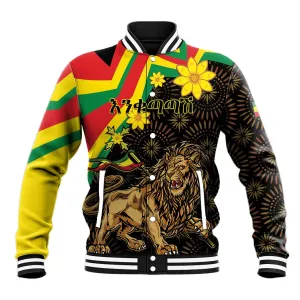 Enkutatash Ethiopia New Year Baseball Jacket Lion of Judah Adey Abeba Flower LT01