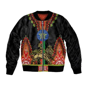 Ethiopia Lion of Judah and The Star Seal Sleeve Zip Bomber Jacket Dashiki Style LT03
